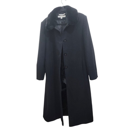 Larry Levine Wool coat size 12 Black with Fur Trim Collar - Picture 9 of 15